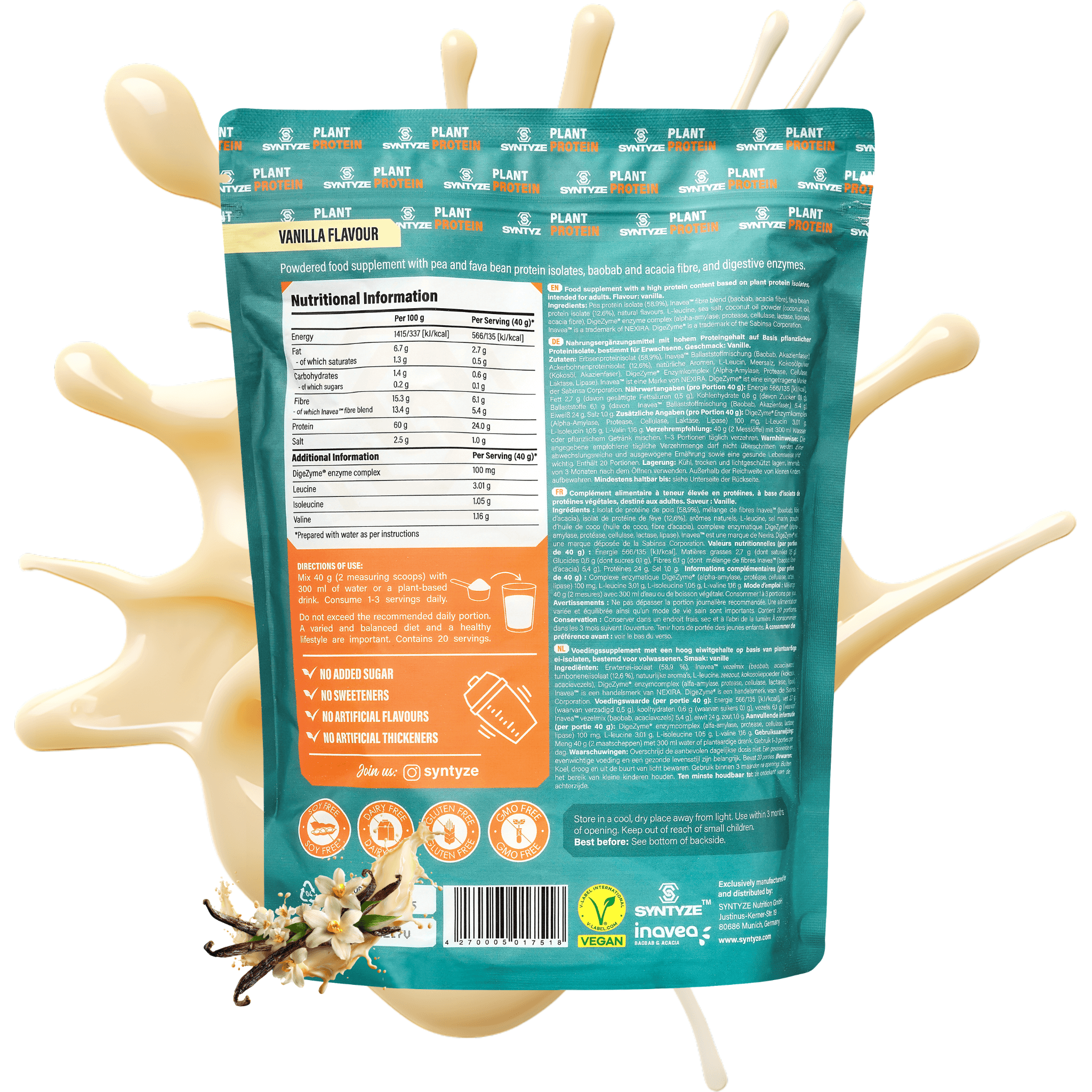 SYNTYZE Plant Protein, Vanilla Back