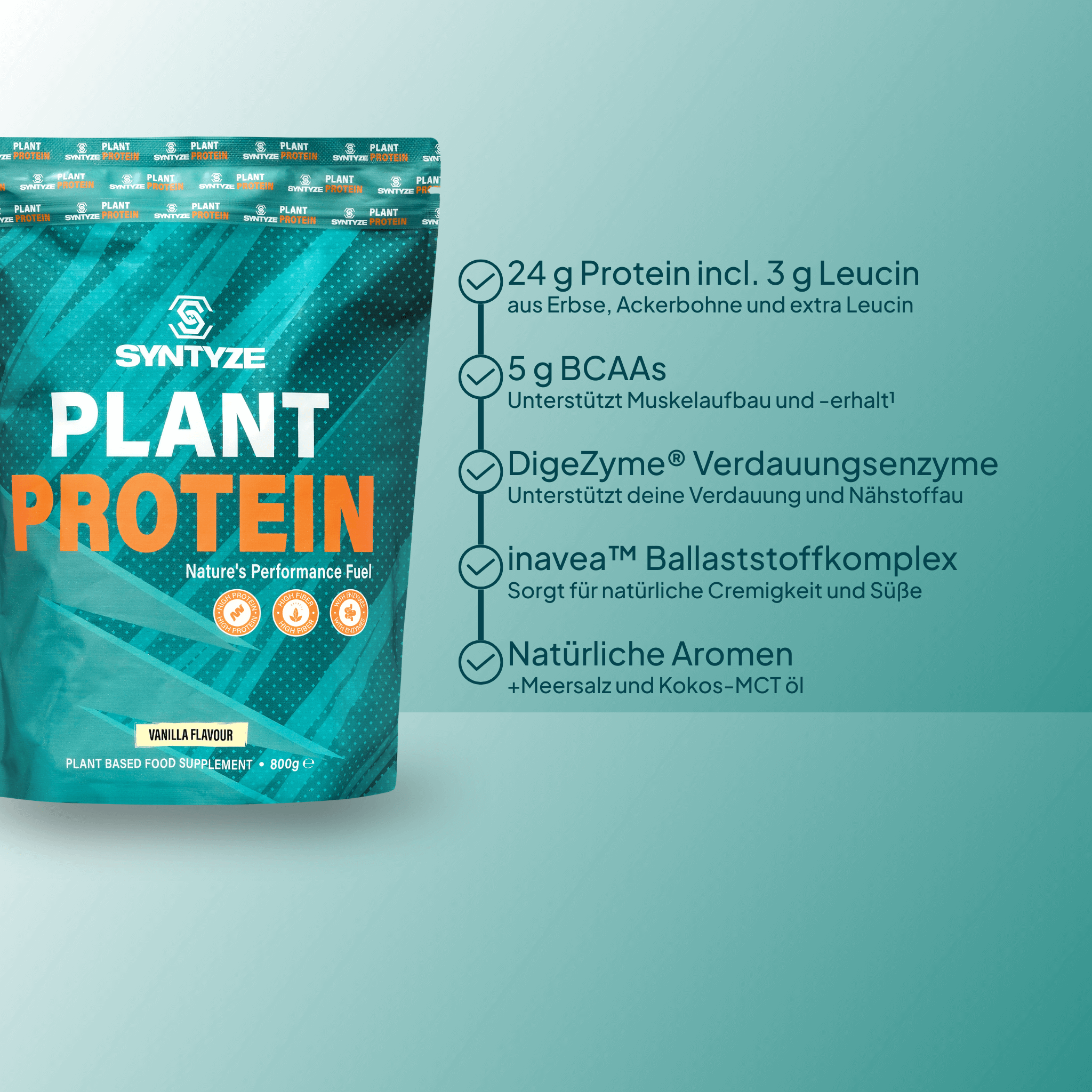 SYNTYZE Plant Protein, Vanilla Front Benefits