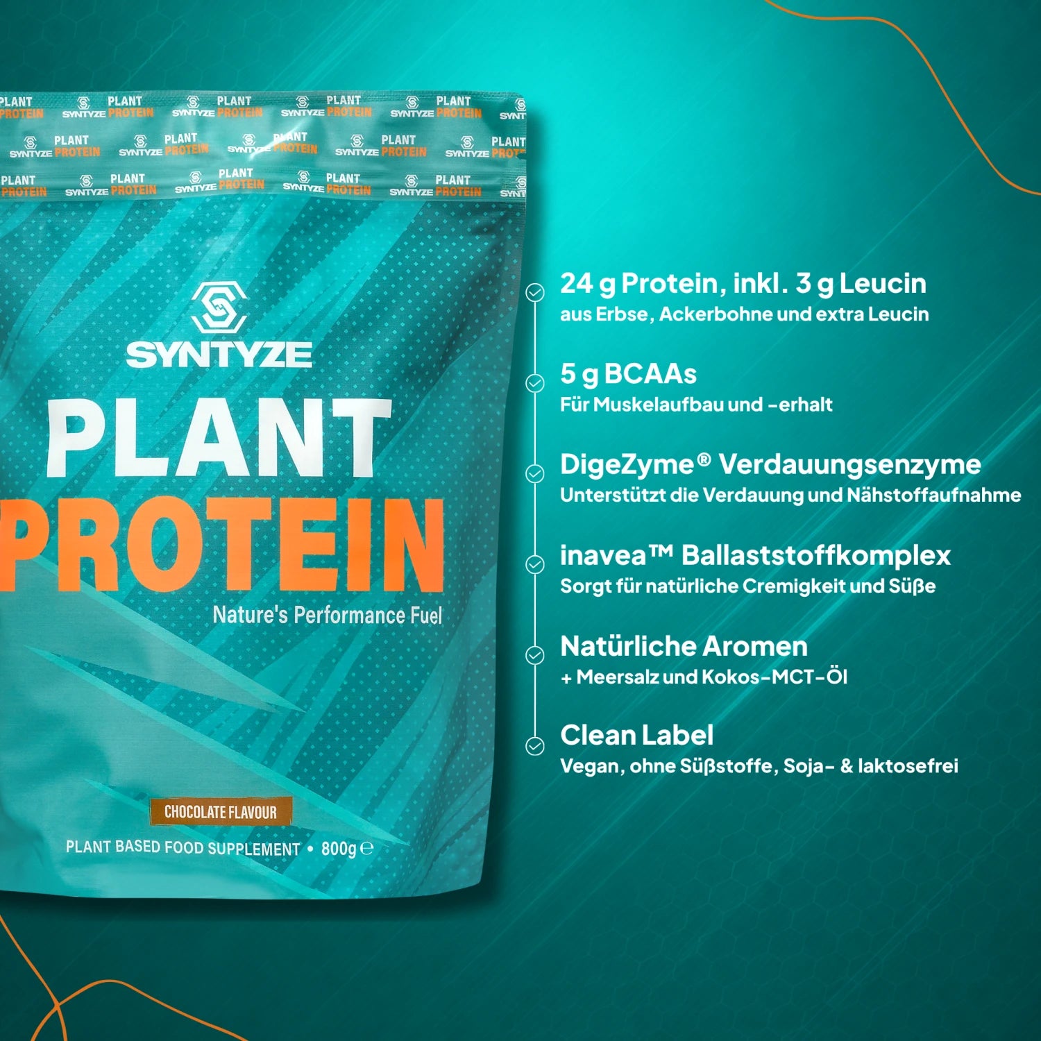 SYNTYZE Plant Protein Schokolade – 24g Protein, DigeZyme Enzyme, Ballaststoffe, ohne Süßungsmittel