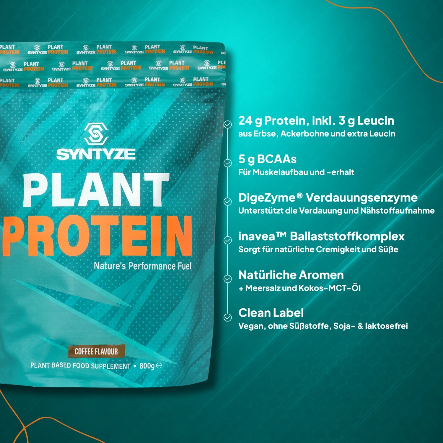 SYNTYZE Plant Protein Kaffee – 24g Protein, DigeZyme Enzyme, Ballaststoffe, ohne Süßungsmittel