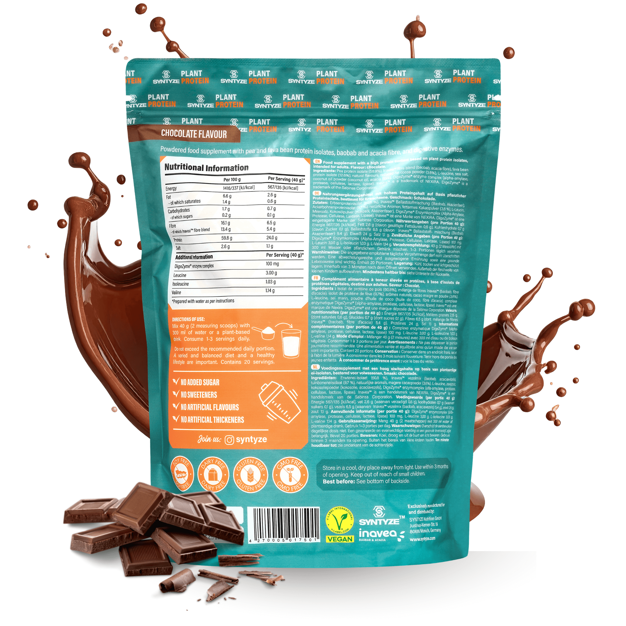 SYNTYZE Plant Protein, Chocolate Back 