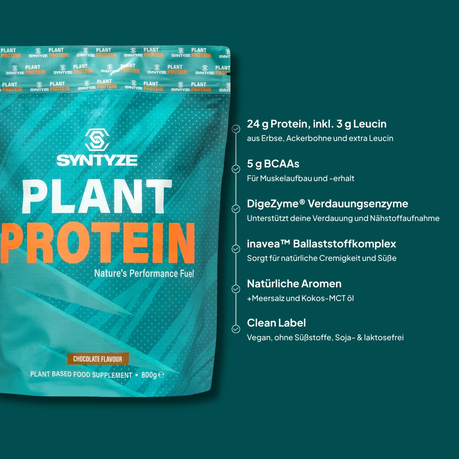 SYNTYZE Plant Protein Schokolade – 24g Protein, DigeZyme Enzyme, Ballaststoffe, ohne Süßungsmittel