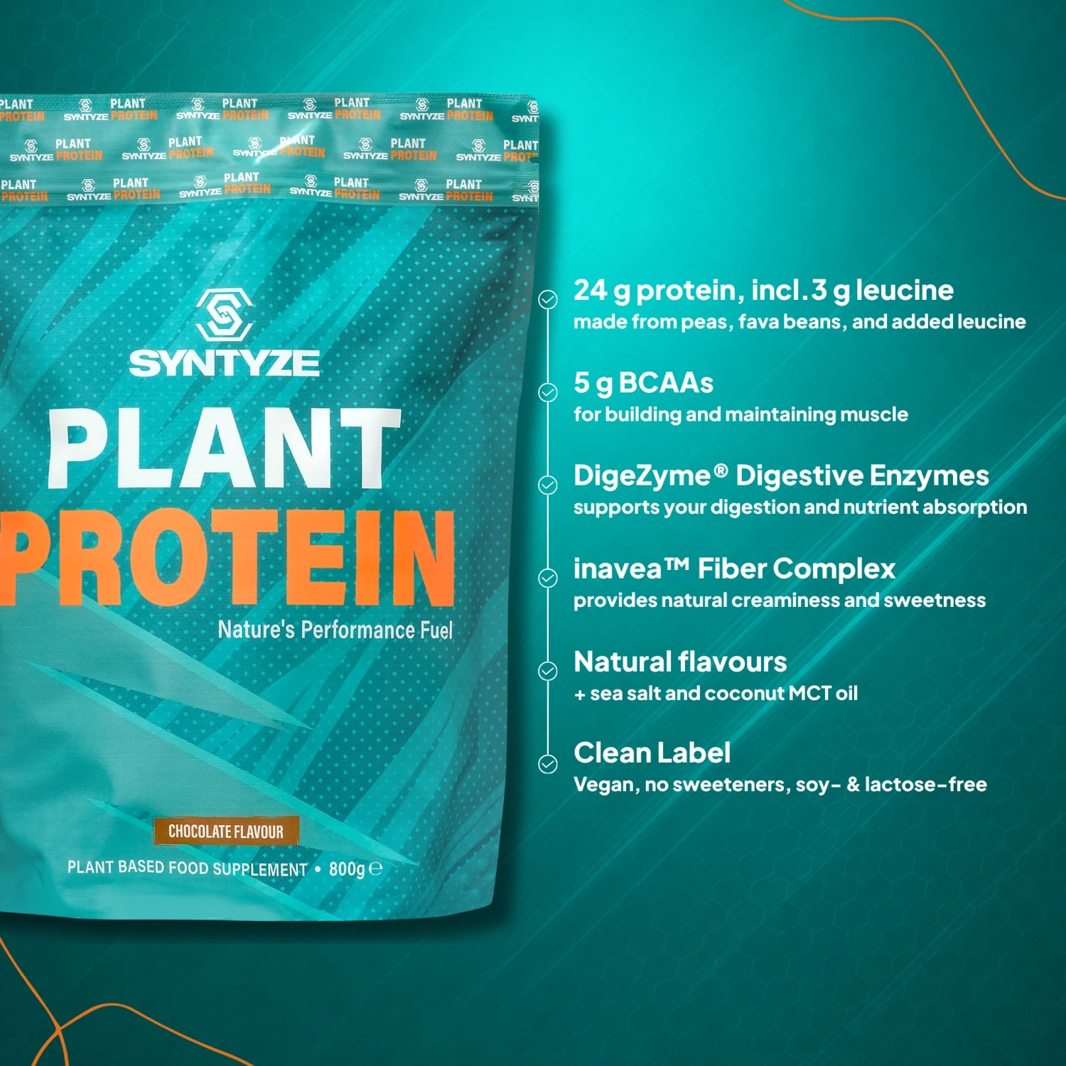 SYNTYZE Plant Protein Chocolate – 24g protein, DigeZyme enzymes, fiber, no sweeteners